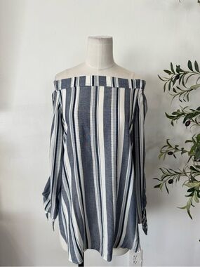 LAJU Los Angeles Blue White Striped Off Shoulder Tunic Top Small